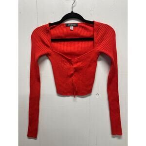 Urban Outfitters Women's Long Sleeved Crop Top Size Medium Tomato Red Laces Up